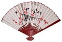 Unique Asian Art, D&eacute;cor & Gifts - 24" Japanese White Painted Wall Fan - Red Flowers & Birds #1