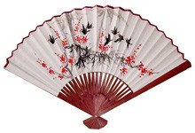 Unique Asian Art, Décor & Gifts – 35″ Japanese White Painted Wall Fan – Red Flowers & Birds #1