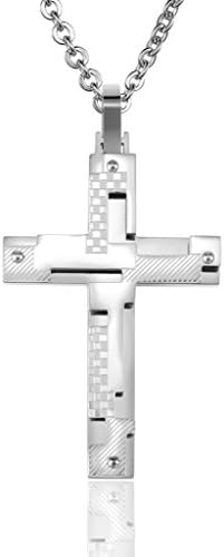 Vmculb Men's Stainless Steel Jewellery Pendant Necklaces Checker Diagonal Puzzle Cross 53x35MM Silver