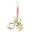 Licensed Playboy Cellphone Charm with Braided Baton with Gold Bunny and a Second Bunny with Pink Rhinestones