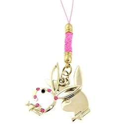 Licensed Playboy Cellphone Charm with Braided Baton with Gold Bunny and a Second Bunny with Pink Rhinestones