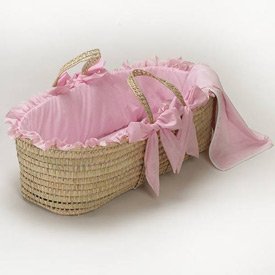 Pink Gingham Moses Basket - color: Pink Gingham