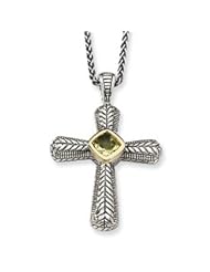 Antique Sterling Silver & 14K Gold Lemon Quartz Cross Necklace
