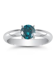0.59 Cts Blue Diamond Solitaire Ring in 14K White Gold