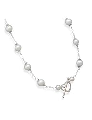Genuine Elegante Necklace. 16" White Cultured Freshwater Pearl Heart Toggle Necklace. 100% Satisfaction Guaranteed.