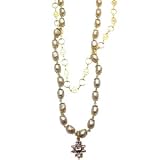 Catherine Popesco 14K Gold Plated Platinum Pearl and Link Chain Layered Necklace With Black Diamond Swarovski Crystal Charm