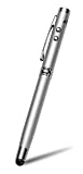 AYL® 3-in-1 (Silver) Super Sensitive Integrated Capacitive Stylus Pen + Red Laser Presentation Pointer + LED Light for Kindle Fire, HP TouchPad, Motorola Xoom, Apple iPad 2, iPhone, iPod, Samsung Glaxy Tab, ASUS Eee Pad Transformer, Toshiba Thrive, Acer Iconia