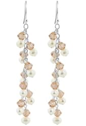 925 Sterling Silver White Freshwater Pearl with Topaz Color Bicone Dangle Earrings