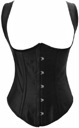 BJ1230 Corsets Womens Black Faux Silk Steel Boned Underbust Corset w/ Straps Large Black