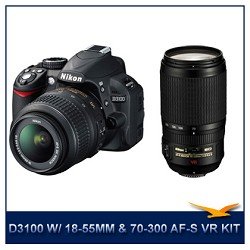 Nikon D3100 14.2MP Digital SLR Camera with 18-55mm f/3.5-5.6 AF-S DX VR Nikkor Zoom Lens and Nikon 70-300mm f/4.5-5.6G ED IF AF-S VR Zoom Nikkor Lens