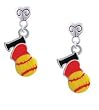 I love Softball - Red Heart - Silver Plated Mini Heart Charm Earrings [Jewelry]