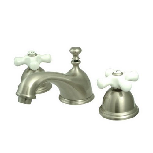 Kingston Brass KS3968PX Restoration Widespread Lavatory Faucet with Porcelain Cross Handle, Satin Nickel (Not CA/VT Compliant)