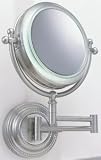 2 Sided Swivel 1x / 5x Deluxe Fluorescent Daylight Lighted Cosmetic Wall Mount Mirror with Glare-free Daylight Lighting, Satin Nickle