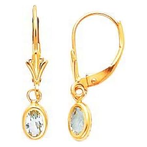 14K Yellow Gold Aquamarine March Earrings Jewelry |C by