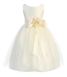 Girls Organza/Satin/Tulle Lace-Up Vintage  Tea Length  Dress With a Sash  and Pearls