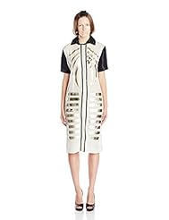 Leather/Metallic Striped Print  Shirt  Dress