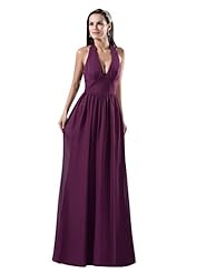 A-line V-neck Lace Halter Chiffon Natural   Waistline Floor Length Prom Dress 
