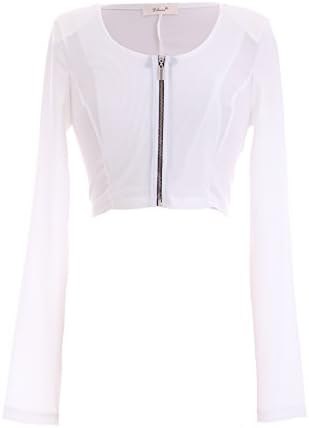 Women's Crop Top Long Sleeve Zip Down Top (Small)