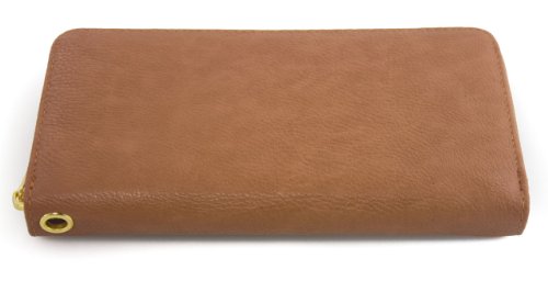 Women's Single Zip Around PVC Leather Wristlet Clutch Organizer Wallet