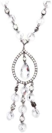 Claw Set &amp; Faceted Crystal Necklace in Antiq Silver / Large Oval Drop in Silver / Large Crystal Necklace in Antiq Silver