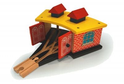 Childrens Toyshop  Toys : Wooden Train Railway System - Triple Engine Shed (Compatible with leading wooden rail systems) - Wooden Toy