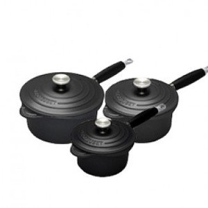 Le Creuset Cast Iron 3 Piece Saucepan Sets Black (ref CL)