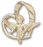 Angel - In Heart Charm/Pendant -14K/10K, Stainless Steel or Gold Plated
