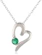 Sterling Silver and Lab Created Emerald Stud Asymmetrical Heart Pendant Necklace, 18"