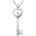 Sterling Silver Cubic Zirconia Heart Key Locket Pendant Necklace