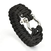 Cosmos ® 8" Black Color with Stainless Steel Bow Shackle Survival Bracelet Strap with Cosmos Fastening Strap from Cosmos