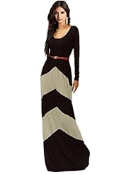 Striped Print Long Sleeves Cotton/Polyester Club Dress/Evening Dress/Party Dress/Maxi Dress 