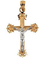 Two Tone Crucifix Pendant 14K Gold Yellow With White R42107