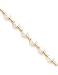 14k Gold Polished 6.5-7mm White Freshwater Cultured Pearl Necklace