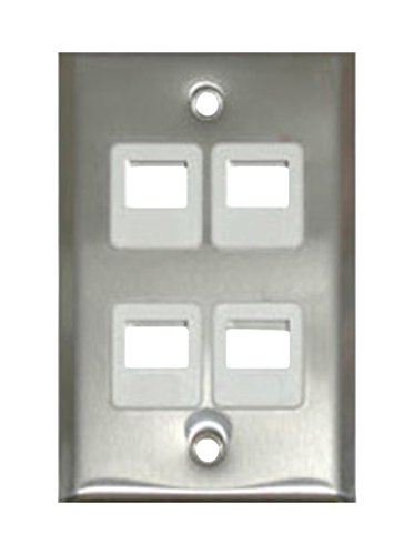 C2G / Cables To Go 37096 Four Port Keystone Single Gang Wall Plate- Stainless Steel