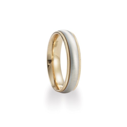 (Lifetime Guarantee) 14k White and Yellow Gold Wedding Band Ring, Coin Edge Comfort Fit Satin Cente