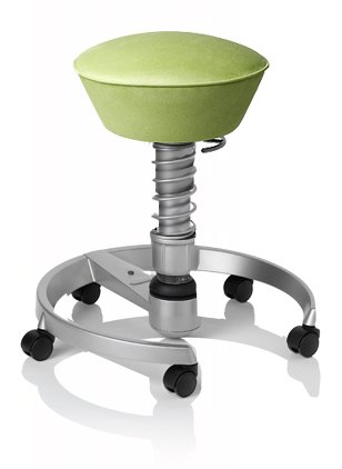 SWOPPER CLASSIC 3D-Aktiv-Bürostuhl Hocker Sitzpolster Normal, Farbe pistacchio, Fussring mit Speedrollen, Feder MEDIUM, Basis Titan, Federfarbe wie Basis (SWOP22TRS)