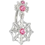 SPIDER and WEB DANGLE Passion Pink Gem Belly Button Ring
