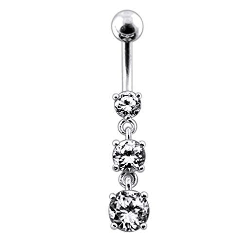 Jeweled Triple Round Gems Dangling 925 Sterling Silver Belly-Navel Ring Body jewelry