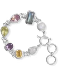 7.5"+1"Extension Toggle Bracelet Featuring Moonstone, Labrodorite, Lemon Quartz,Amethyst and Citrine