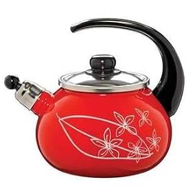Whistling Stove Top Kettle, Non Toxic Enamel Coating,2.0L/red-sliver leaf