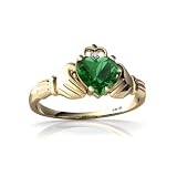 14K Yellow Gold Heart Created Emerald Celtic Claddagh Ring