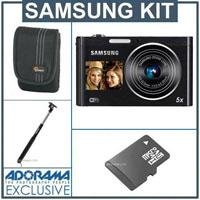 Samsung DV300F SMART 16MP DualView Digital Camera, Black - Bundle - with 8GB Micro SD Memory Card, Camera Case, Extender Monopod