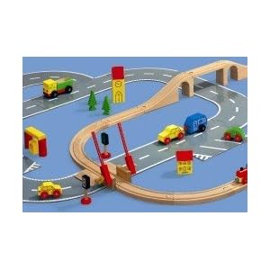Heros 72 Pieces Wooden Toy Train Railway & Roadway Set: Ages 3 & up