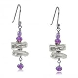 925 Sterling Dangle Earrings Amethyst Freshwater Pearl
