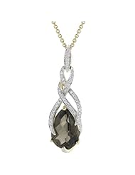 14K Yellow Gold 7.25ct Peaceful Diamond & Pear Brown Smoky Topaz Necklace