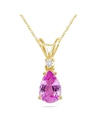 0.02 Cts Diamond & 0.58 Cts Pink Sapphire Pendant in 14K Yellow Gold.
