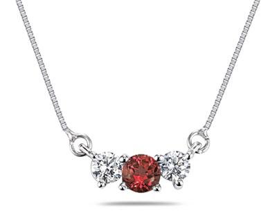Ruby and Diamond Three Stone Pendant in 14K White Gold