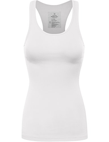 FPT Womens Basic Ribbed Racerback Tank Top WHITE SMALL