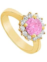 Pink Sapphire and Diamond Ring 14K Yellow Gold - 1.50 CT TGW