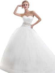 Strapless Sweetheart Floor Length Organza Dropped   Waistline  Beaded Lace  Ball Gown  Dress with a Chapel Train 
